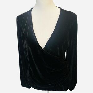 NWT Sexy Black Velvet‎ Faux Wrap Blouse Med Whimsigoth Witchy Office Siren Corp